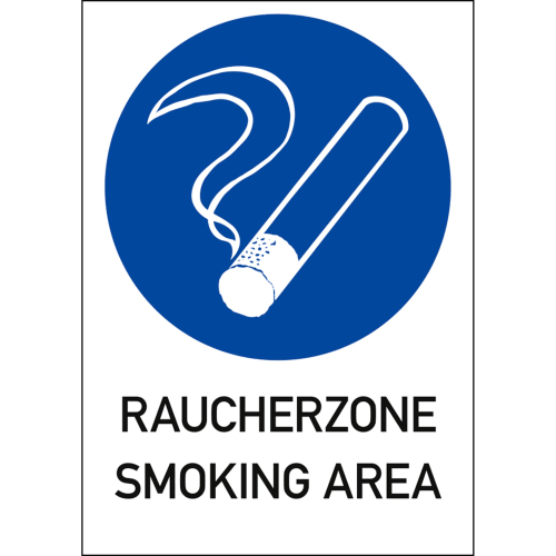 Kombischild Raucherzone Smoking Area mit blauem Kreis und weißer Zigarette