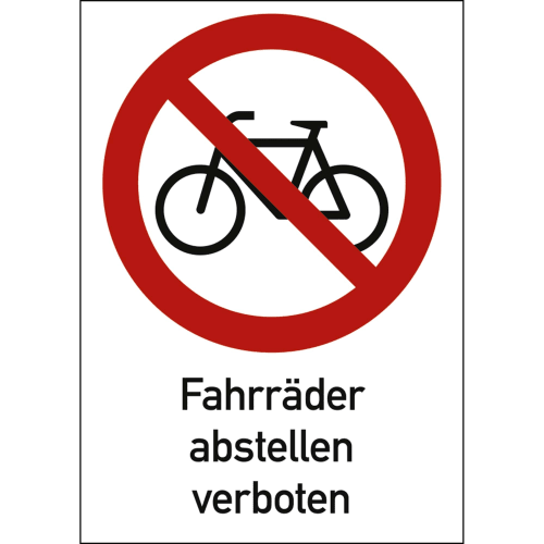 Verbotsschild Fahrräder abstellen verboten mit rotem Verbotssymbol