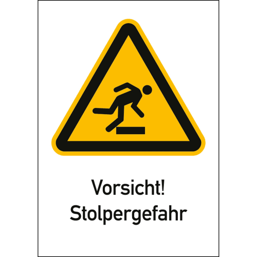 Warnschild Vorsicht Stolpergefahr mit ISO 7010 Symbol
