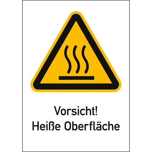 Warnschild Vorsicht heiße Oberfläche mit ISO 7010 Symbol