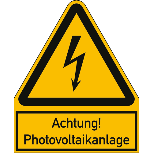 Warnschild Achtung Photovoltaikanlage mit Blitzsymbol ISO 7010