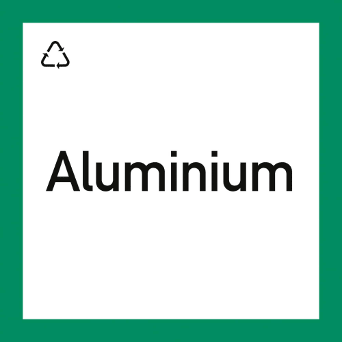 Wertstoffkennzeichnung Aluminium mit Recycling-Symbol auf weißem Hintergrund und grünem Rand