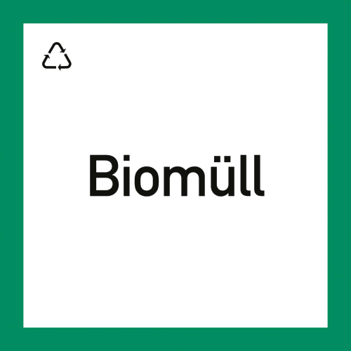 Wertstoffkennzeichnung Biomüll mit grünem Rand und Recycling-Symbol