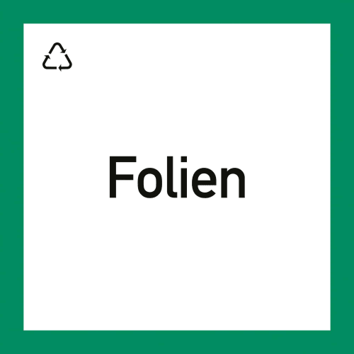 Wertstoffkennzeichnung Folien mit Recycling-Symbol auf grünem Hintergrund