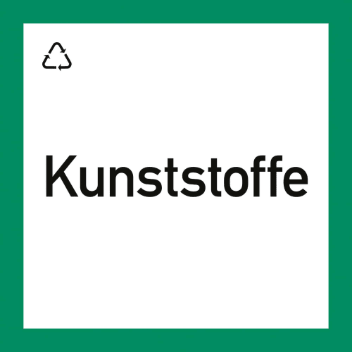 Wertstoffkennzeichnung Kunststoff mit Recycling-Symbol auf grünem Hintergrund