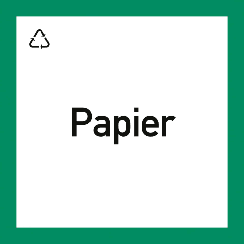 Wertstoffkennzeichnung Papier mit Recycling-Symbol auf grünem Rand