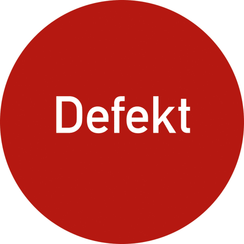 Rotes rundes Schild mit weißer Aufschrift Defekt