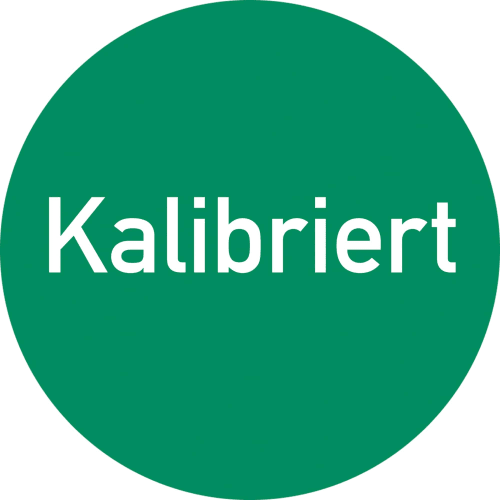 Grüner runder Aufkleber mit weißem Text Kalibriert