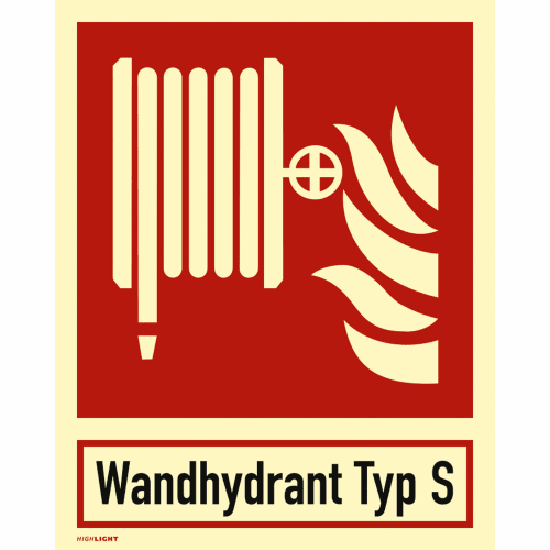 Feuerwehrschlauch Symbol Wandhydrant Typ S nach ISO 7010 mit Flammen