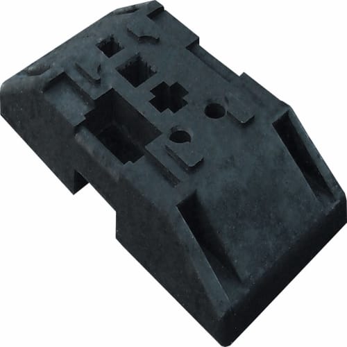 Fußplatte aus Kunststoffrecycling schwarz, 25 kg, mit verschiedenen Aussparungen und Befestigungslöchern