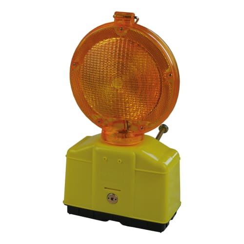 LED Baustellen-Warnleuchte mit gelbem Gehäuse und orangefarbener Leuchte, Ø 180 mm, zweiseitig
