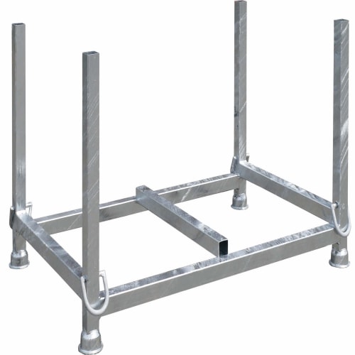 Stapelpalette aus verzinktem Vierkantrohr mit vier Pfosten und stabiler Rahmenkonstruktion