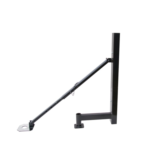 Abschalstütze aus Metall mit verstellbarem Stützarm und zwei Erdnägeln