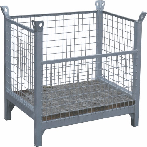 Gitterboxpalette aus Vierkantrohr mit Metallgitter und Holzboden