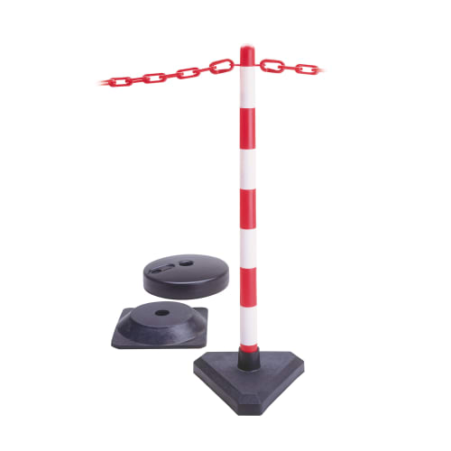 Kettenständer Kettenpfosten GUARDA mit roter und weißer Markierung und roter Kette