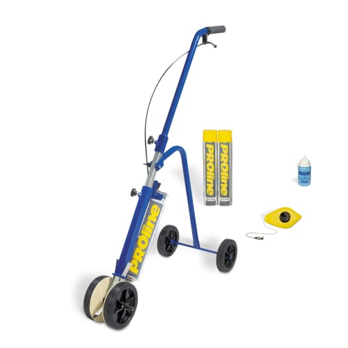 Markiergerät PROline-paint blau mit zwei gelben Farbdosen und Zubehör