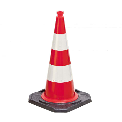 TL Verkehrsleitkegel zweiteilig mit rotem Kegel und weißen Reflexstreifen auf schwarzer Basis, BASt geprüft nach DIN EN 13422