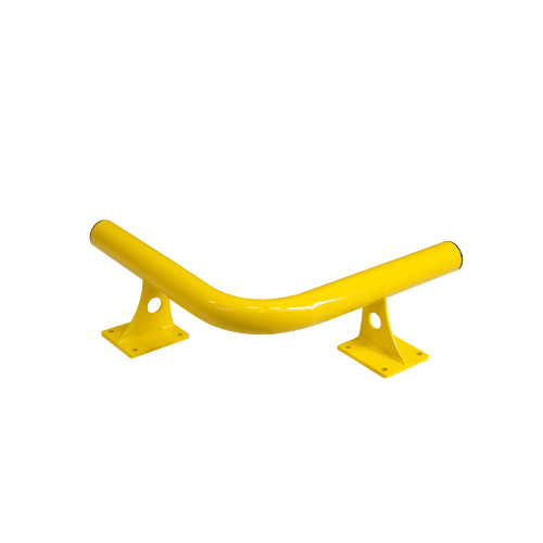 Gelbe Eck-Rammschutzbarriere aus Stahl mit zwei Befestigungsplatten