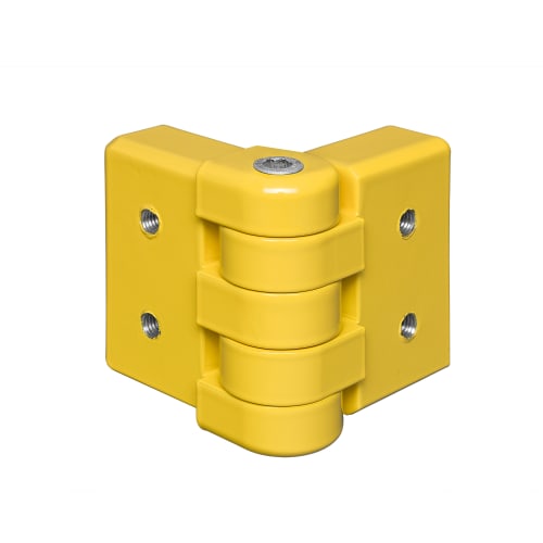 Gelbes Eckplanken-Gelenk FLEX für Rammschutzplanke WACHTWERK X Modulsystem EINS