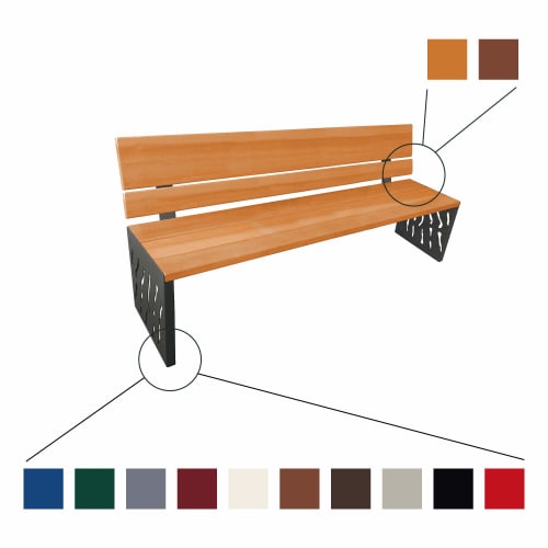 Sitzbank VENEDIG mit Rückenlehne aus Holz und dekorativen Metallbeinen in verschiedenen Farben