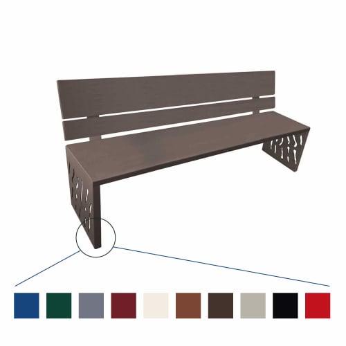 Sitzbank VENEDIG aus Stahl mit dekorativen Seitenteilen und Rückenlehne, in brauner Farbe