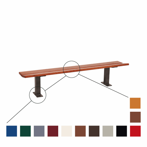 Schmale Sitzbank PAGODA ohne Rückenlehne aus Holz mit Metallbeinen in verschiedenen Farben