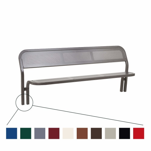 Sitzbank Stahlbank CONVI Future aus Metall mit gelochter Sitzfläche und Rückenlehne in grauer Farbe