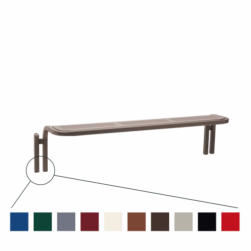 Sitzbank Stahlbank CONVI Future ohne Rückenlehne in braun mit Stahlgestell und Sitzfläche mit Lochmuster