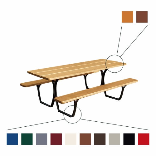 Picknicktisch SEVILLA PLUS aus Holz mit schwarzen Metallbeinen und integrierten Sitzbänken