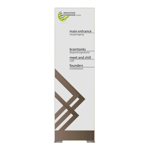 Madrid Bronze Line Innenaufsteller mit Beschriftung für Haupteingang, Besprechungsräume, Café und Gründerbüros