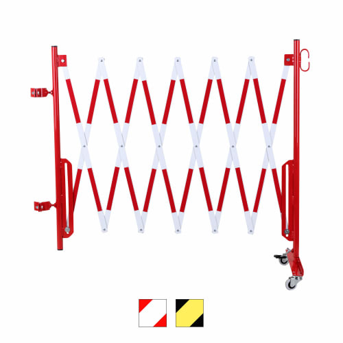 Rotes und weißes Scherengitter FLEX mit Montagekit, Absperrpfosten und Rollen