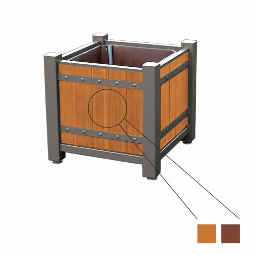 Pflanzenkübel SARLAT aus Holz und Metall, quadratisch, braun und orangefarben