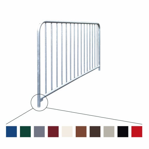 Gittergeländer aus Metall mit vertikalen Stäben und verschiedenen Farboptionen