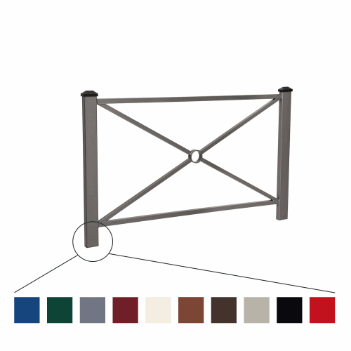 Geländer Pagoda aus Metall mit kreuzförmiger Verstrebung und mittigem Ring, verschiedene Farboptionen