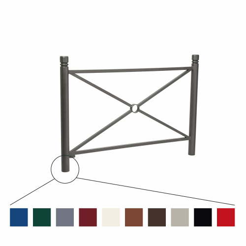 Stadtgeländer Provinz City aus Metall mit Kreuz-Design und zentralem Ring, verschiedene Farboptionen