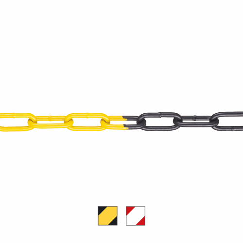 Absperrkette aus Stahl mit zweifarbiger Beschichtung in Gelb und Schwarz