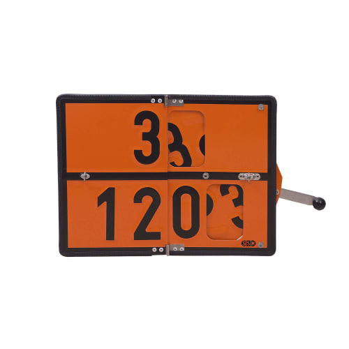 Klappbare Warntafel mit Wechselzahlen für Dieselkraftstoff, leichtes Heizöl und Benzin in orange mit schwarzen Zahlen