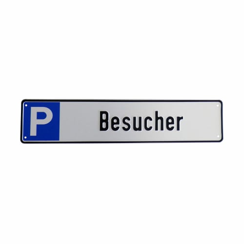 Schild Besucherparkplatz mit blauem P-Symbol und Schriftzug Besucher