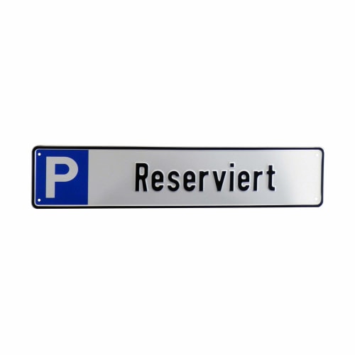 Schild Reservierter Parkplatz mit blauem P-Symbol und Schriftzug Reserviert