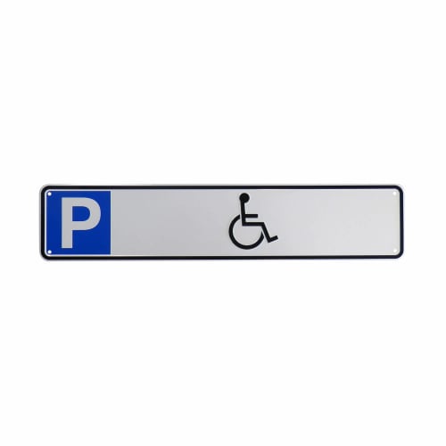Schild Behindertenparkplatz mit Rollstuhlsymbol und blauem P auf weißem Hintergrund