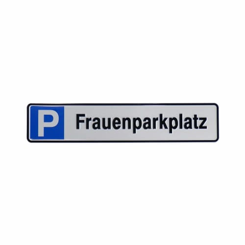 Schild Frauenparkplatz mit blauem Parkplatzsymbol und schwarzer Schrift