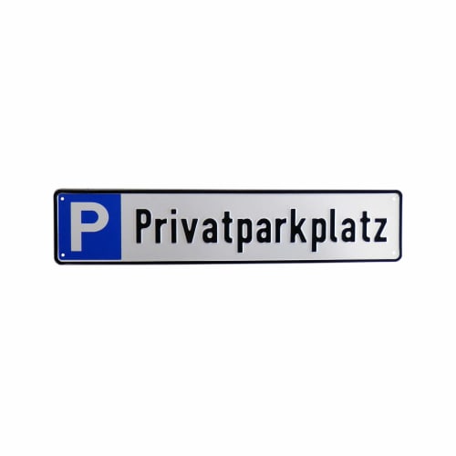 Metall-Schild mit Aufschrift Privatparkplatz und blauem P-Symbol