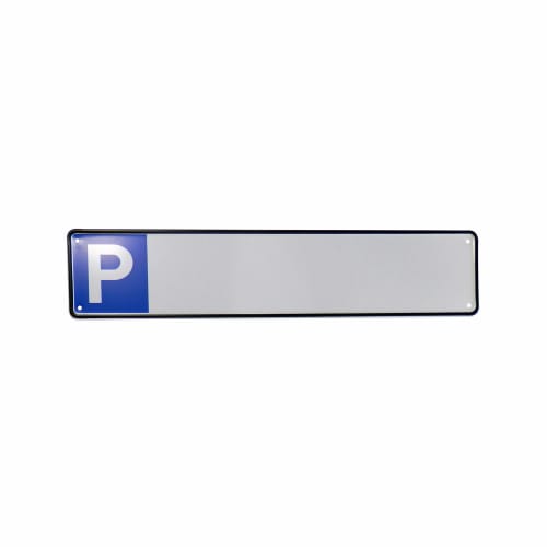 Parkplatzschild neutral blanko mit blauem P-Symbol und weißem Hintergrund