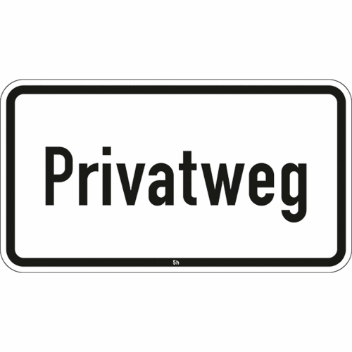 Verkehrsschild Privatweg VZ 2821 mit schwarzem Rand und schwarzer Schrift auf weißem Hintergrund