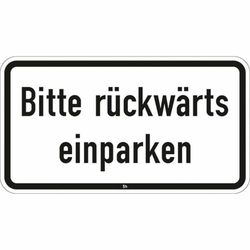 Bitte rückwärts einparken Verkehrsschild VZ 2832 weißes rechteckiges Schild mit schwarzem Rand und schwarzer Schrift