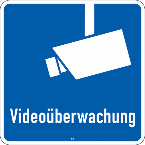 Blaues Maxi-Videoüberwachungsschild mit weißer Überwachungskamera und Schriftzug Videoüberwachung