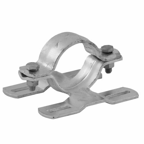Rohrschelle mit Doppelsteg aus Metall mit Schrauben zur Befestigung