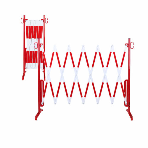 Rotes und weißes Scherengitter WACHTWERK X® VARIO als Absperrung