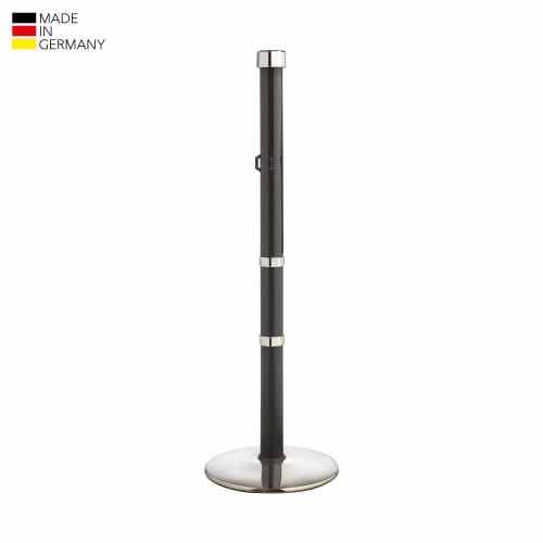 Gegenstück GLA 30/20-00 zu Gurtabsperrpfosten GLA 30 schwarz mit silbernem Sockel und Kappe, Made in Germany