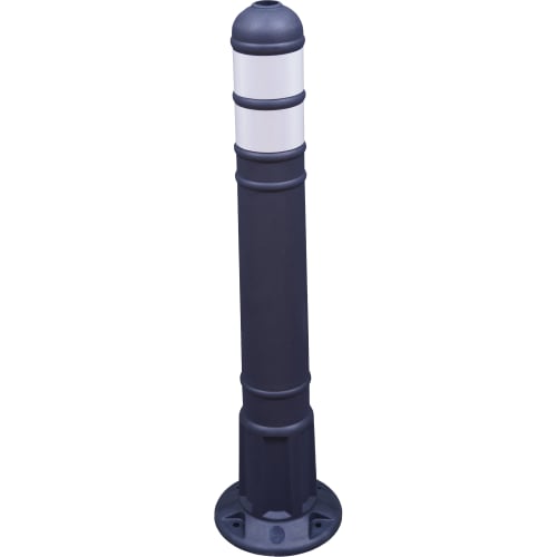 Poller XL aus schwarzem Material mit weißer reflektierender Fläche und runder Basis